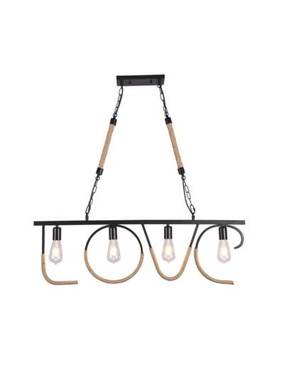 Industrial Jute Rope Love Design Metal Shade Hanging Pendant Ceiling Light Black and Brown E27 Base (Bulb not Included) Black