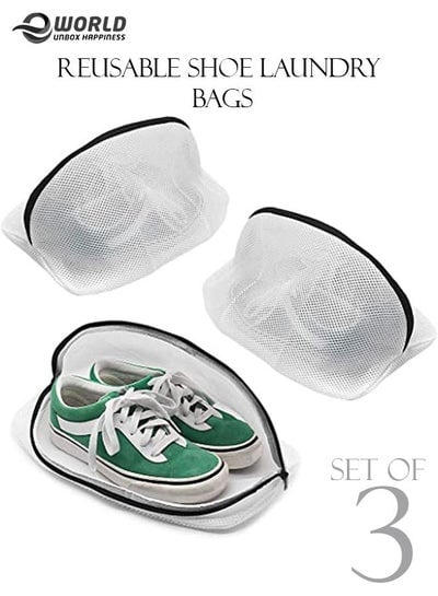Set of 3 Reusable Mesh Shoe Laundry Bags for All kinds of Shoes with Zipper