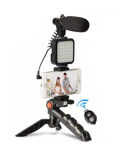 Vlogging Live Streaming Kit With Microphone Tripod Black