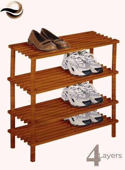 4-Tier Stylish Wooden Shoe Organiser Rack, Entryway Storage Bench with Four Open Shelves