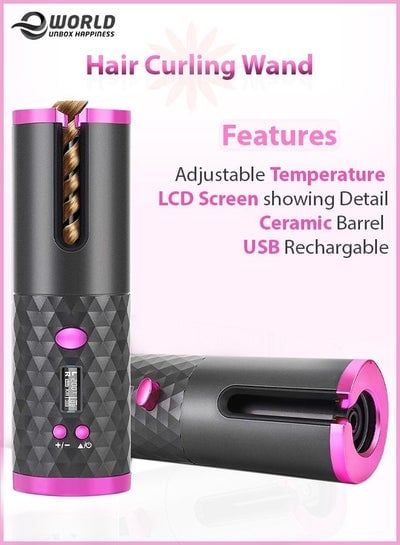 Cordless Hair Curling Wand Automatic Curler With LCD Display