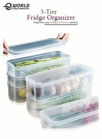 3 Tier food storage containers Fridge organizing Case with removeable Drain