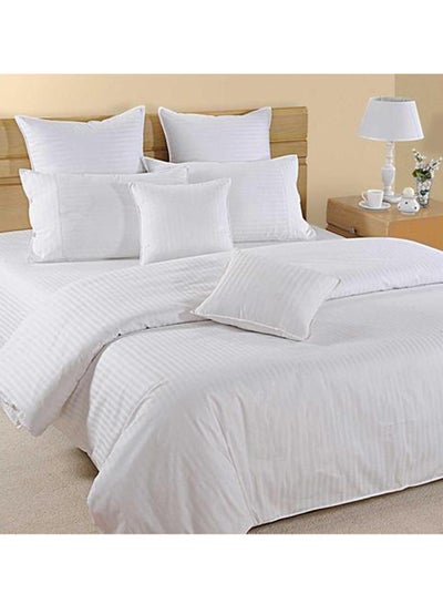 3-Piece Hotel Linen Striped Bed Sheet Set Cotton White Queen