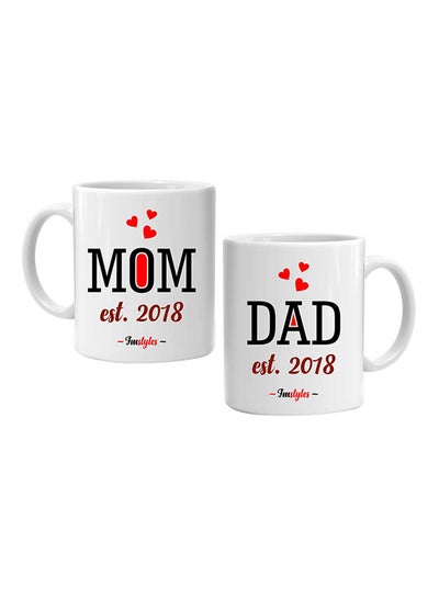 2- Piece Mom And Dad Establish 2018 Printed Couple Mug White 10centimeter