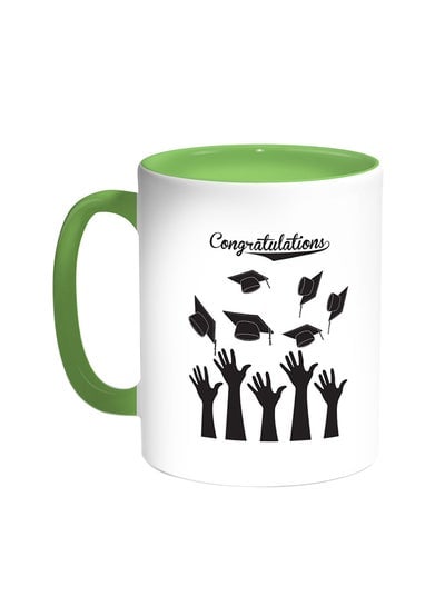 Graduation Party Printed Coffee Mug Green/White 11ounce