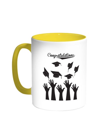 Graduation Party Printed Coffee Mug Yellow/White 11ounce