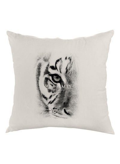 Face Of A Tiger Printed Pillow White/Black 40x40centimeter