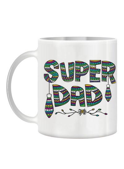 Funny Text With Super Dad Mug White/Green/Purple 11ounce