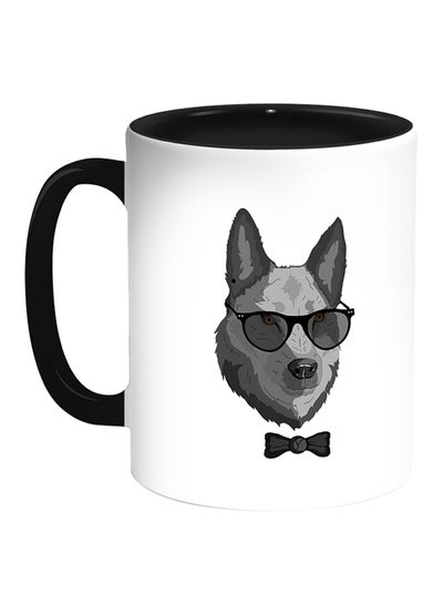 Wolf Wearing Glasses Printed Coffee Mug White/Black 11ounce