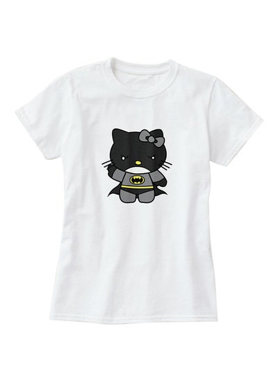 Bat Kitty Design Short Sleeve T-Shirt White