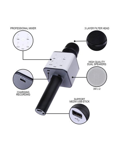 Q7 Bluetooth Karaoke Microphone With Speaker wireless-microphone-black Black/White