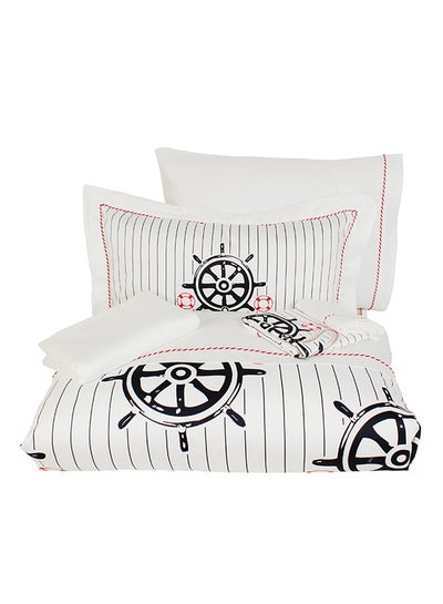6-Piece Rope Duvet Cover Set Cotton White/Black/Red Double
