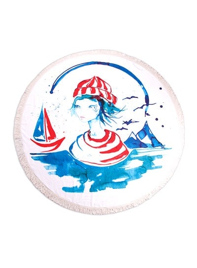 Anemoss Sailor Girl Printed Beach Towel White/Blue/Red 150centimeter