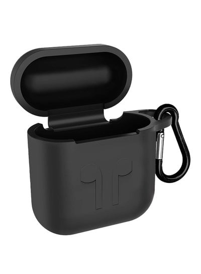 Protective Silicone Case Cover For Apple AirPods With Carabiner Black