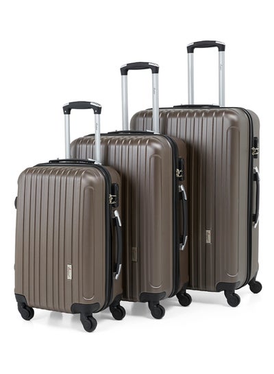Hard Case Travel Bags Trolley Luggage Set of 3 ABS Lightweight Suitcase with 4 Spinner Wheels KH132 Coffee