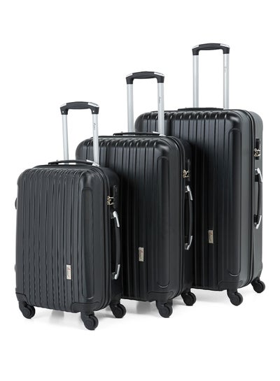 Hard Case Travel Bags Trolley Luggage Set of 3 ABS Lightweight Suitcase with 4 Spinner Wheels KH132 Black