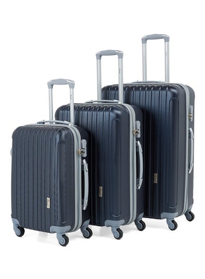 Hard Case Travel Bags Trolley Luggage Set of 3 ABS Lightweight Suitcase with 4 Spinner Wheels KH132 Navy/Grey