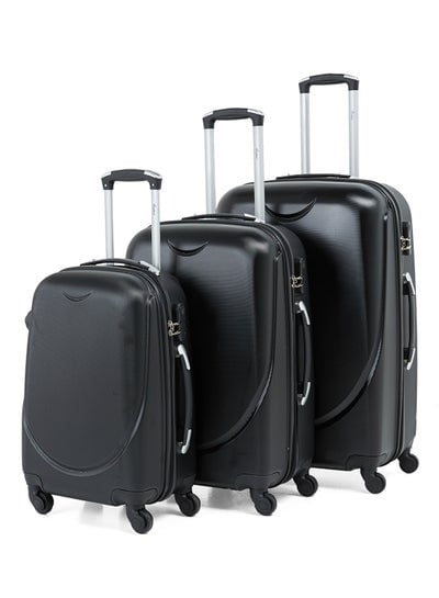 Hard Case Travel Bags Trolley Luggage Set of 3 ABS Lightweight Suitcase with 4 Spinner Wheels KH134 Black