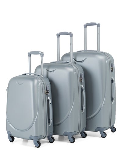 Hard Case Travel Bags Trolley Luggage Set of 3 ABS Lightweight Suitcase with 4 Spinner Wheels KH134 Grey