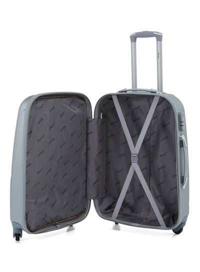Hard Case Travel Bag Large Checked Luggage Trolley ABS Lightweight Suitcase with 4 Spinner Wheels KH134 Silver Grey
