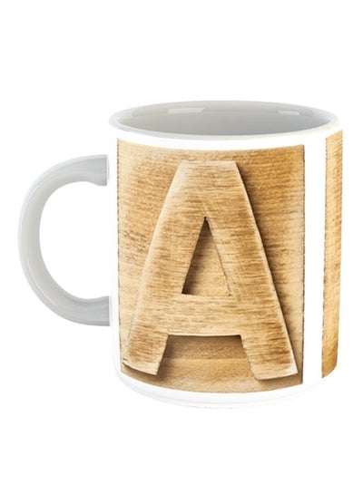 Alphabet A Printed Coffee Mug Beige/Grey/White 11ounce