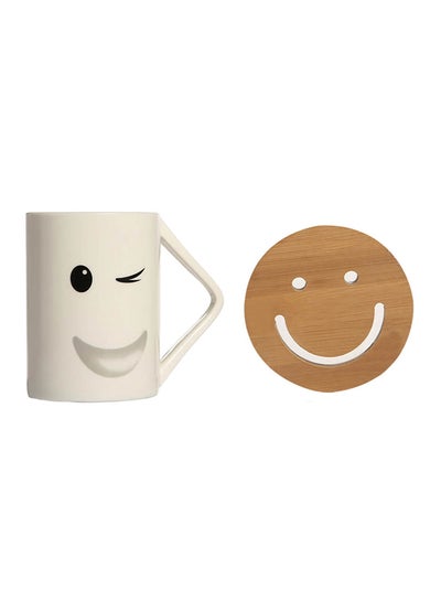 Smiley Wink Face Mug And Coaster Set White/Brown 43x40.5centimeter