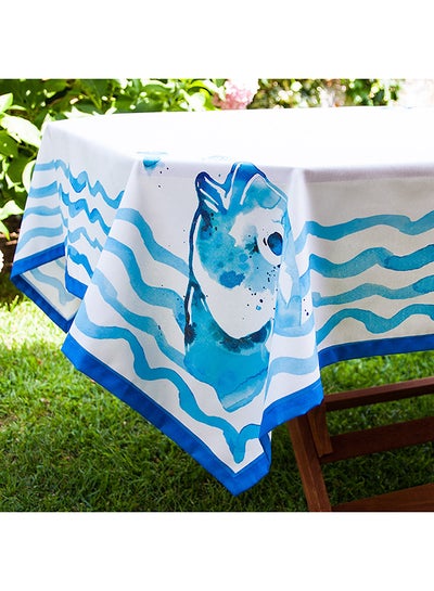 Anemoss Gilt Head Bream Table Cloth White/Blue 140x140centimeter