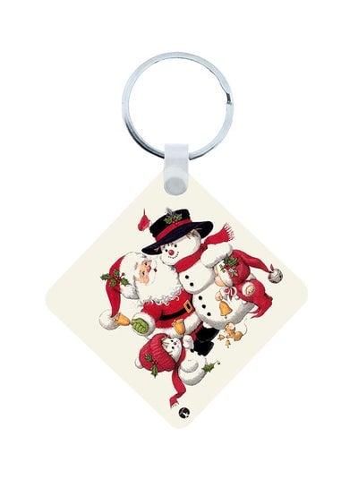 2-In-1 Santa Claus Printed Keychain And Necklace Red/Beige/Black