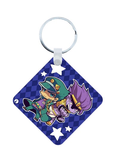 2-In-1 Jojos Bizarre Adventure Printed Keychain And Necklace Blue/Green/Purple