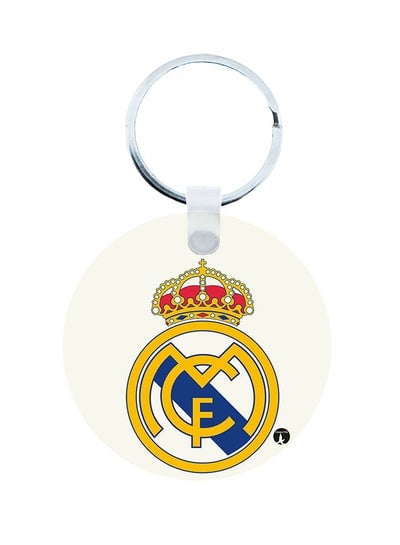 2-In-1 Football Club Real Madrid Printed Keychain And Necklace Yellow/White/Silver