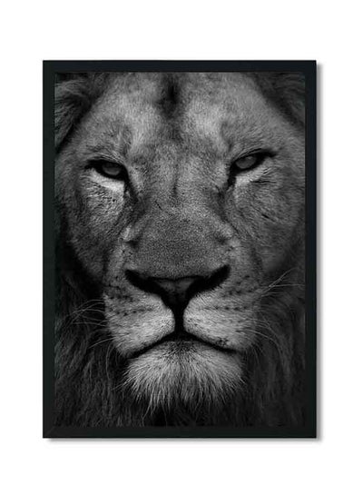 Lion Poster With Wood Frame Black/White 32 X 22 X 2centimeter