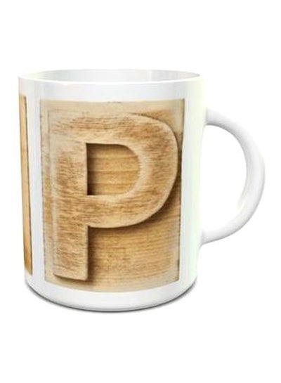 Alphabet P Design Tea Cup Brown/White