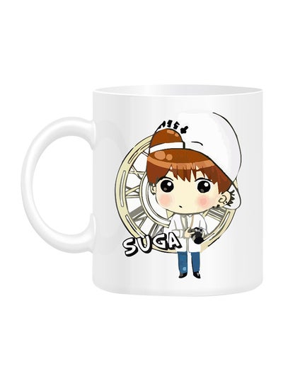 BTS Member Suga Cartoon Printed Mug White 10centimeter