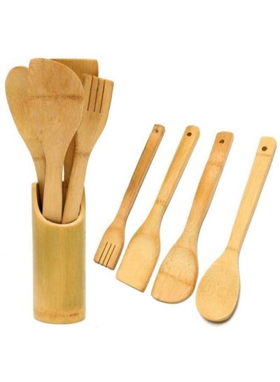 5-Piece Spoon And Wooden Holder Set Beige standard
