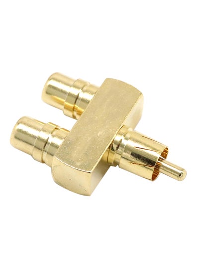 Gold 1 RCA Male Plug To Dual 2 RCA Female Jack Right Angle Y Adapter Connector Golden