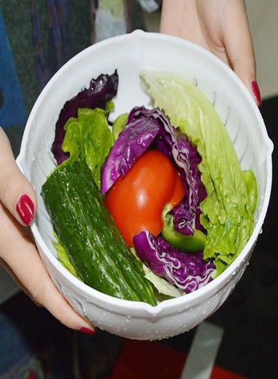 Salad Cutter Bowl Kitchen Fruit Vegetable Cutter White 22.5x10x18centimeter