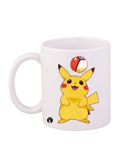 Durable Heat-resistant Thick Wall Designed Ergonomic Handled Pokemon Printed Mug White/Red/Yellow 12ounce