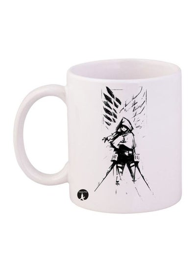 Durable Heat-resistant Thick Wall Designed Ergonomic Handled Anime Attack On Titan Printed Mug White/Black 12ounce
