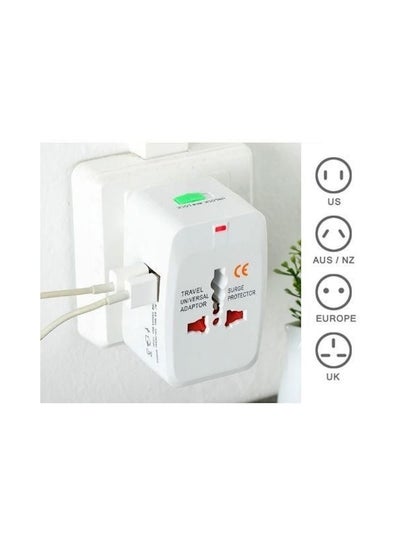 2 USB Power Socket Charging Port All in One Universal Adapter White