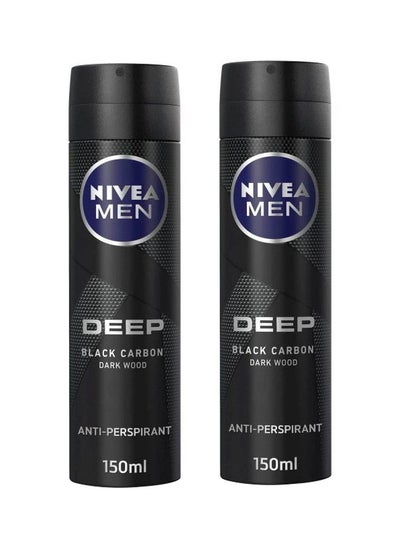 Men Deep Black Carbon, Antiperspirant For Men, Spray 150ml, Pack of 2 150ml