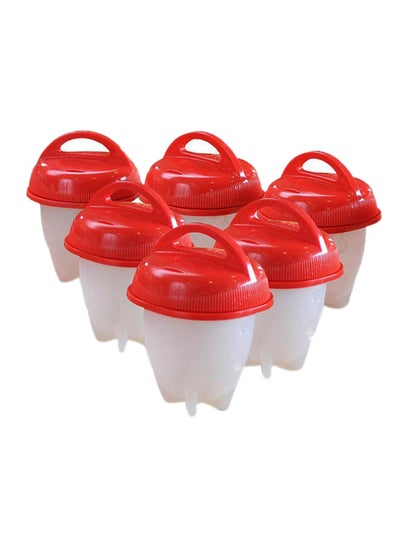 6-Piece Egg Boil Cooker Cup White/Red 152x76x76millimeter