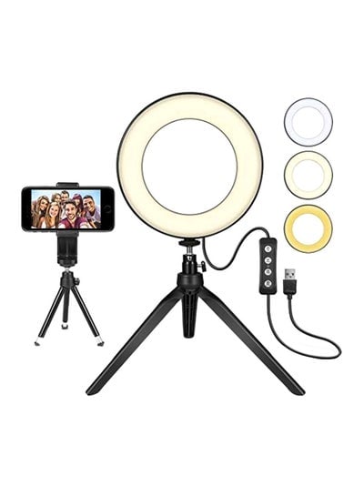 Mini LED Photography Ring Light With Tripod Stand White