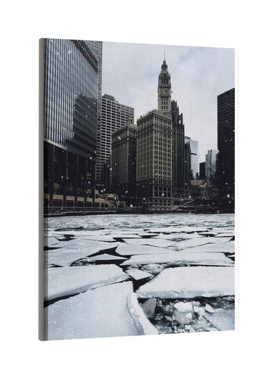 City Ice View Printed Framed Canvas Wall Art White/Grey 60x80centimeter