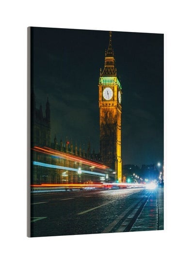 Big Ben Night Printed Framed Canvas Wall Art Grey/Yellow/Red 60x80centimeter