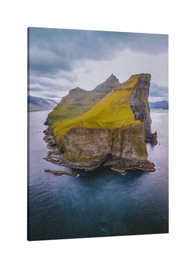 Island Printed Framed Canvas Wall Art Grey/Yellow/Green 60x80centimeter