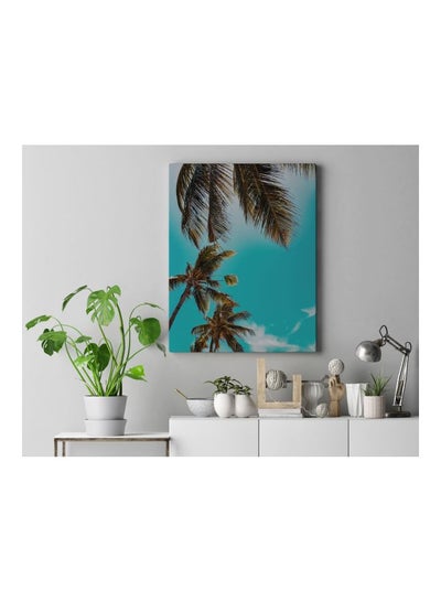 Palms Printed Framed Canvas Wall Art Blue/Green 60x80centimeter
