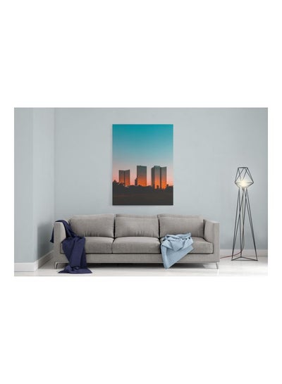 Sun Set On Building Printed Framed Canvas Wall Art Blue/Orange/Black 60x80centimeter