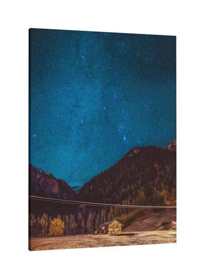 Night Mountain Printed Framed Canvas Wall Art Blue/Brown/Yellow 60 x 80centimeter