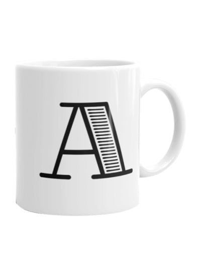 Alphabet A Printed Ceramic Coffee Mug White/Black 11ounce
