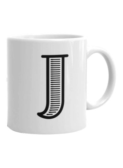 Alphabet J Printed Ceramic Coffee Mug White/Black 11ounce